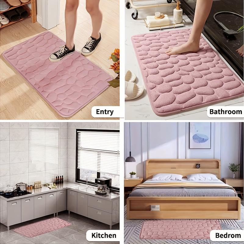 Memory Foam Bath Mat Cobblestone Embossment Absorbent Non Slip Washable