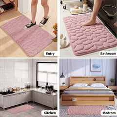 Memory Foam Bath Mat Cobblestone Embossment Absorbent Non Slip Washable