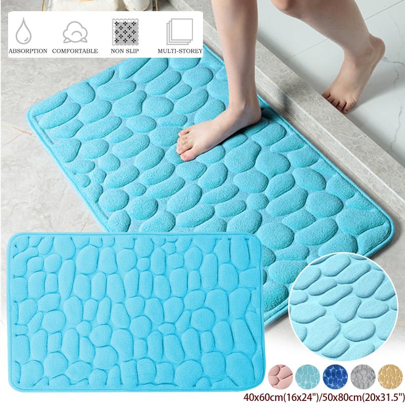 Memory Foam Bath Mat Cobblestone Embossment Absorbent Non Slip Washable