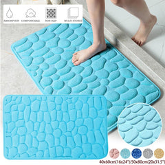 Memory Foam Bath Mat Cobblestone Embossment Absorbent Non Slip Washable