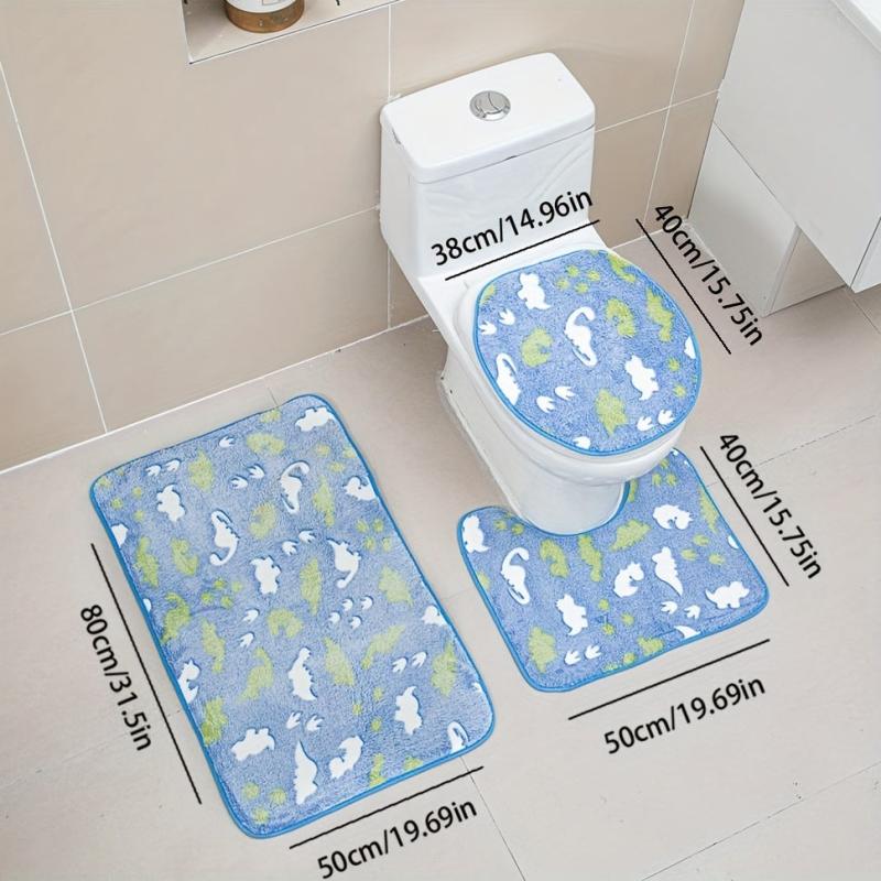 3pcs Luminous Floor Mat Sponge Bath Mat Set Non Slip Durable Bathroom Rug