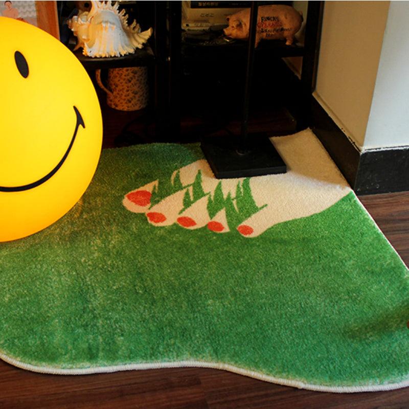 Cartoon Grass Green Fluffy Porch Rug Home Decoration Abstract Cartoon Door Mat