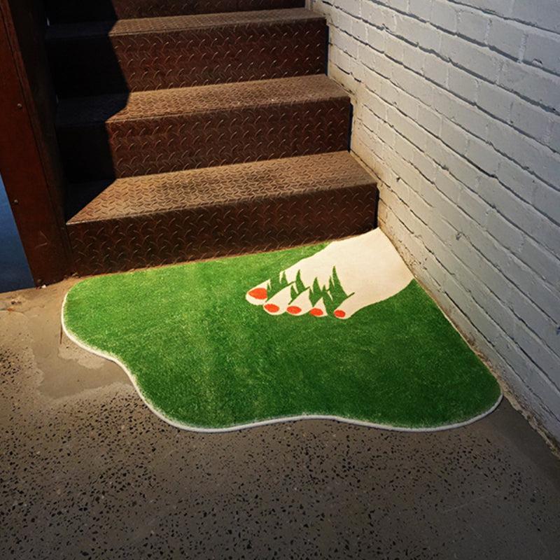 Cartoon Grass Green Fluffy Porch Rug Home Decoration Abstract Cartoon Door Mat