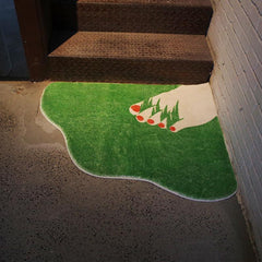 Cartoon Grass Green Fluffy Porch Rug Home Decoration Abstract Cartoon Door Mat