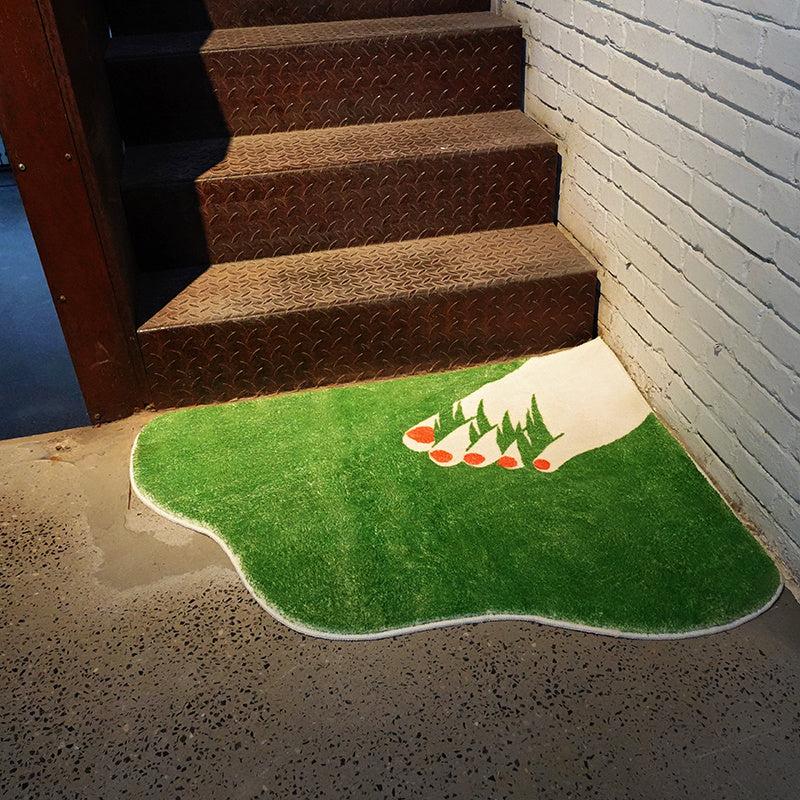 Cartoon Grass Green Fluffy Porch Rug Home Decoration Abstract Cartoon Door Mat