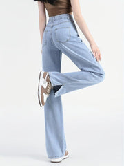 High Waist Straight Jeans Loose Fit Non Stretch Split Wide Legs Jeans