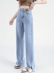 High Waist Straight Jeans Loose Fit Non Stretch Split Wide Legs Jeans