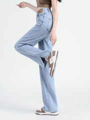 High Waist Straight Jeans Loose Fit Non Stretch Split Wide Legs Jeans