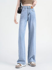 High Waist Straight Jeans Loose Fit Non Stretch Split Wide Legs Jeans