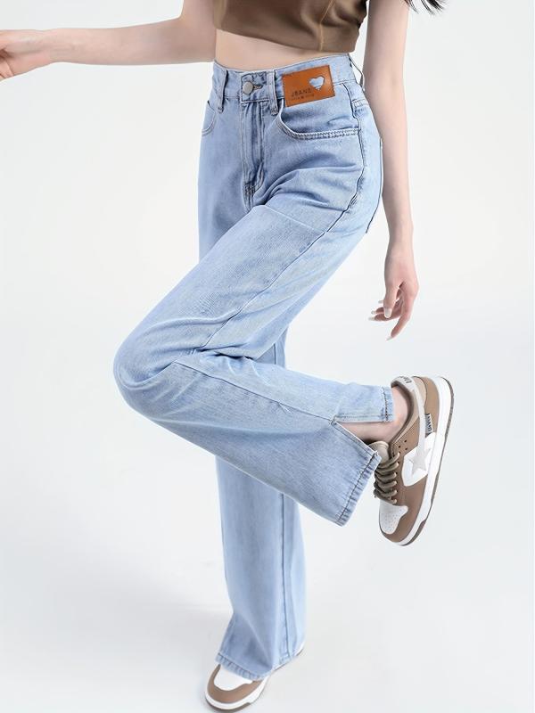 High Waist Straight Jeans Loose Fit Non Stretch Split Wide Legs Jeans