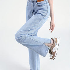 High Waist Straight Jeans Loose Fit Non Stretch Split Wide Legs Jeans