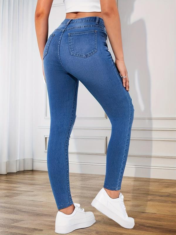 Ripped Holes Skinny Jeans Slim Fit Distressed Mid Stretch Denim Trousers