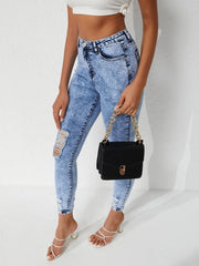 Distressed Skinny Jeans High Stretch Washed Tight Jeans Women's Denim