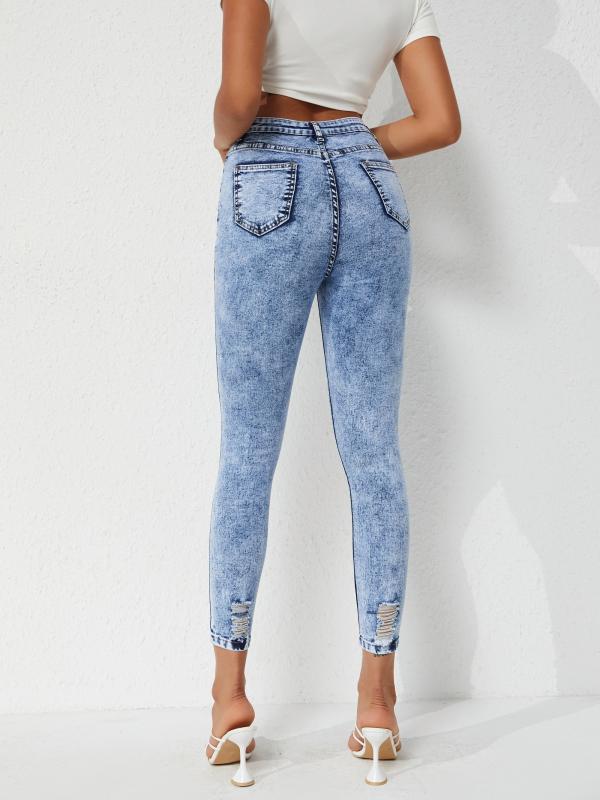 Distressed Skinny Jeans High Stretch Washed Tight Jeans Women's Denim