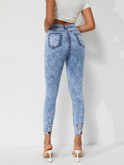 Distressed Skinny Jeans High Stretch Washed Tight Jeans Women's Denim
