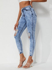 Distressed Skinny Jeans High Stretch Washed Tight Jeans Women's Denim