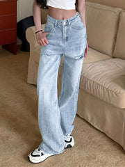 Distressed Wide Leg High Waist Jeans Loose Fit