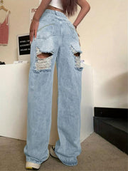 Distressed Wide Leg High Waist Jeans Loose Fit