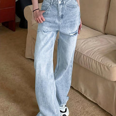 Distressed Wide Leg High Waist Jeans Loose Fit