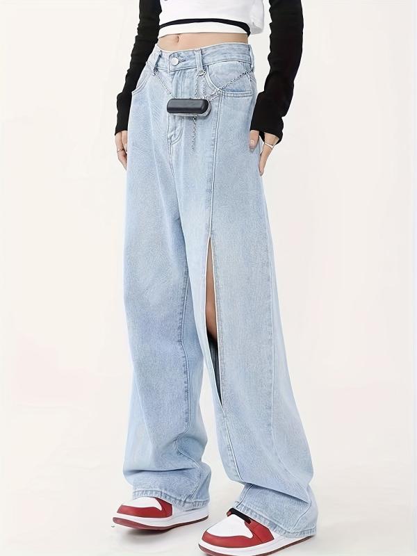 Loose Fit Wide Leg Jeans with Ripped Holes