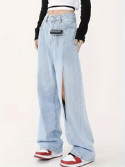 Loose Fit Wide Leg Jeans with Ripped Holes