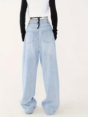 Loose Fit Wide Leg Jeans with Ripped Holes