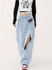 Loose Fit Wide Leg Jeans with Ripped Holes