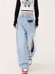 Loose Fit Wide Leg Jeans with Ripped Holes