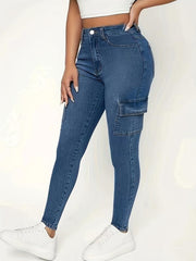 Flap Pockets Skinny Jeans Slim Fit Mid Stretch Versatile Tight Jeans