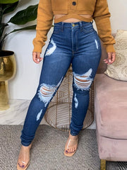 Distressed High Stretch Skinny Jeans Women's