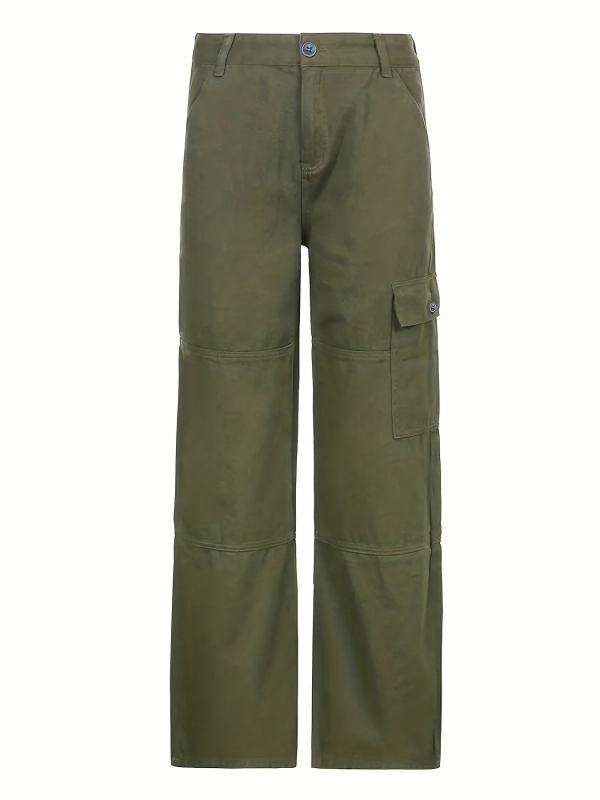 Army Green Loose Fit Cargo Pants Y2K & Kpop Style