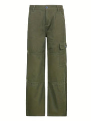 Army Green Loose Fit Cargo Pants Y2K & Kpop Style