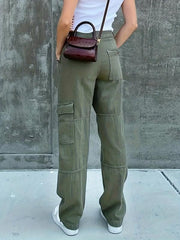 Army Green Loose Fit Cargo Pants Y2K & Kpop Style