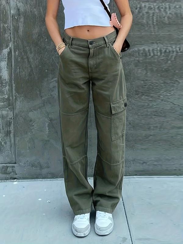 Army Green Loose Fit Cargo Pants Y2K & Kpop Style