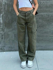Army Green Loose Fit Cargo Pants Y2K & Kpop Style