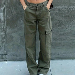 Army Green Loose Fit Cargo Pants Y2K & Kpop Style