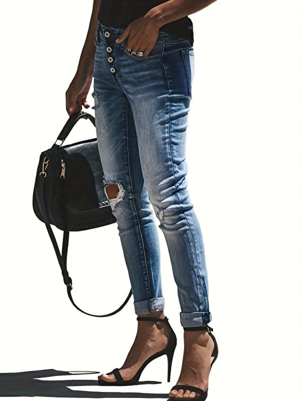 Distressed High Stretch Skinny Jeans