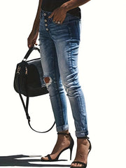 Distressed High Stretch Skinny Jeans