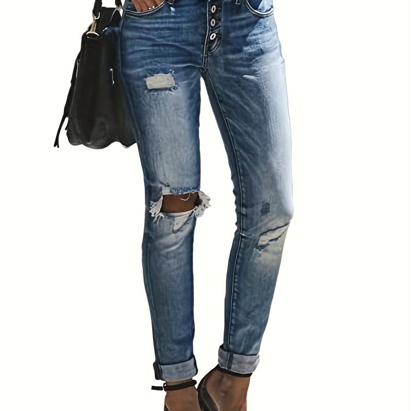 Distressed High Stretch Skinny Jeans