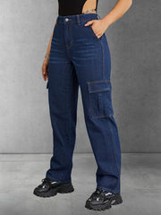 Cargo Pants Loose Fit High Rise Straight Jeans