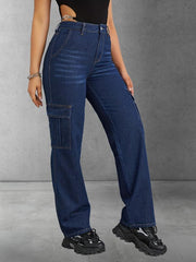 Cargo Pants Loose Fit High Rise Straight Jeans