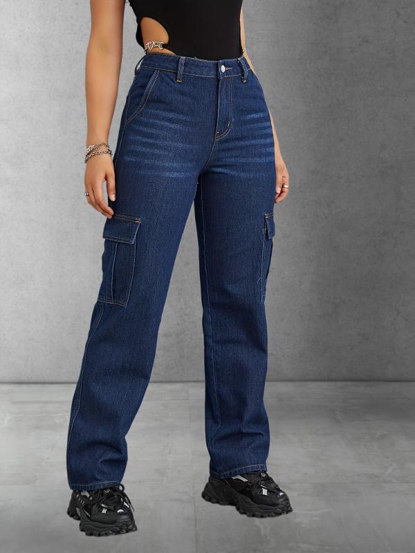 Cargo Pants Loose Fit High Rise Straight Jeans