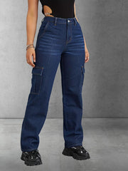 Cargo Pants Loose Fit High Rise Straight Jeans