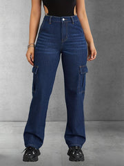 Cargo Pants Loose Fit High Rise Straight Jeans