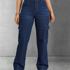 Cargo Pants Loose Fit High Rise Straight Jeans