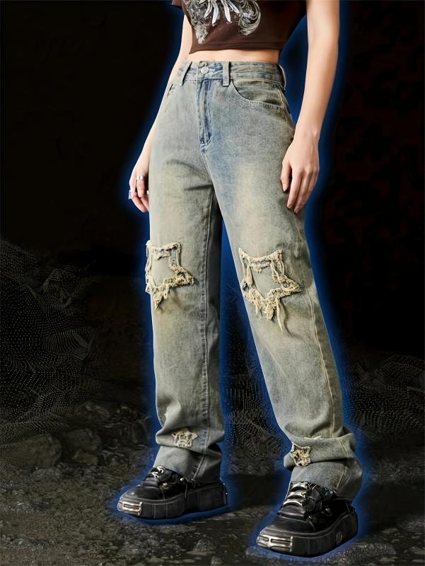 Loose Fit Star Raw Straight Jeans for Women