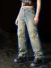 Loose Fit Star Raw Straight Jeans for Women