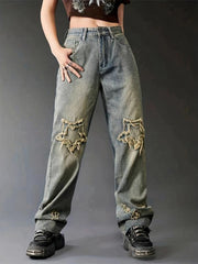 Loose Fit Star Raw Straight Jeans for Women