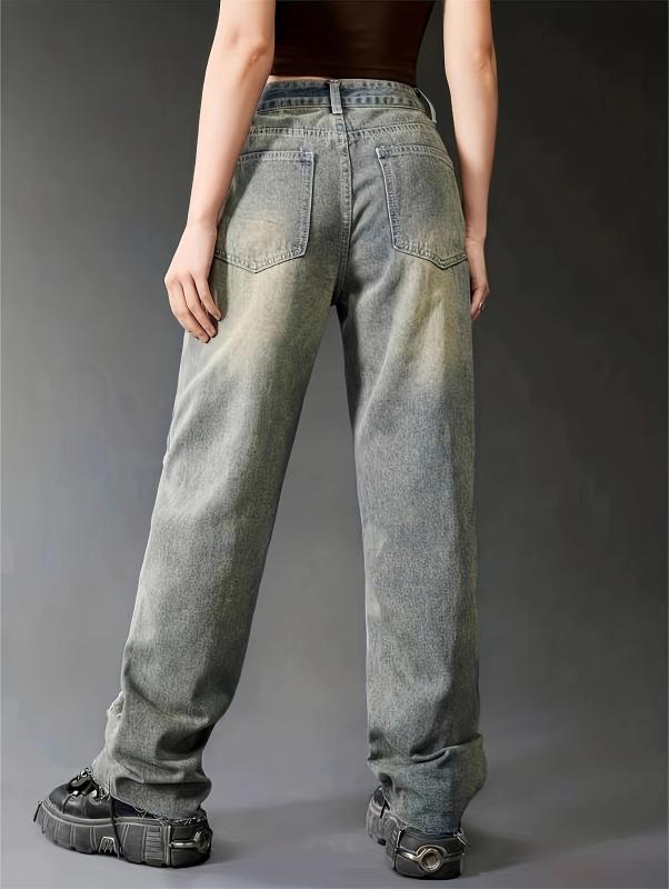 Loose Fit Star Raw Straight Jeans for Women