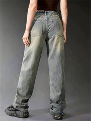 Loose Fit Star Raw Straight Jeans for Women